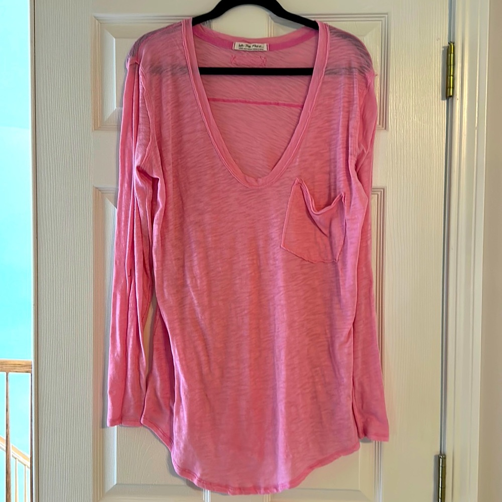 Free people size large long sleeve tunic tee hot pink